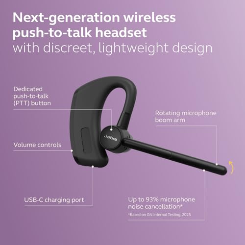 Jabra Perform 45 SE, Push-to-Talk Bluetooth Wireless Mono Headset, Noise-Cancelling Microphone, Works with Walkie Talkie app in Microsoft Teams, Zello and Zebra, Black