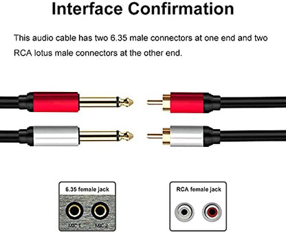 2 x 6.35 mm to 2RCA Cable 20 ft,Dual 1/4 inch TS Stereo Jack Male to 2 RCA Male Stereo Audio Cable Splitter Adapter (20ft/6m, Black) - size: 20ft/6m
