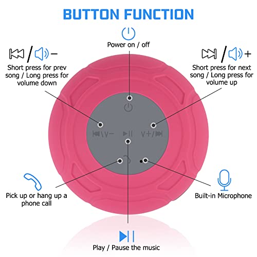 Waterproof Bluetooth Shower Speaker Portable Wireless Water-Resistant Speaker Suction Cup,Built-in Mic Gifts for Kids Speakerphone Bathroom Kitchen - Red - color: Red