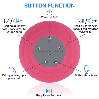 Waterproof Bluetooth Shower Speaker Portable Wireless Water-Resistant Speaker Suction Cup,Built-in Mic Gifts for Kids Speakerphone Bathroom Kitchen - Red - color: Red