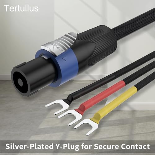 Tertullus Professional Speaker Wire with Speakon to 3-Spade Connectors | 8mm 2.5mm² OFC Silver-Plated Cord for PA Speakers, Subwoofers, Guitar Amps & Studio Monitors | Compatible with Peavey |1.5M - size: 1.5M