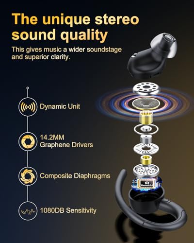Wireless Earbuds, Bluetooth 5.4 Headphones Sport Over Ear Buds With ENC Mic | Noise Cancelling, 48H, Wireless Earphone With Earhooks, Stereo Deep Bass, IP7 Waterproof ear bud for Workout Running, Black - color: Black