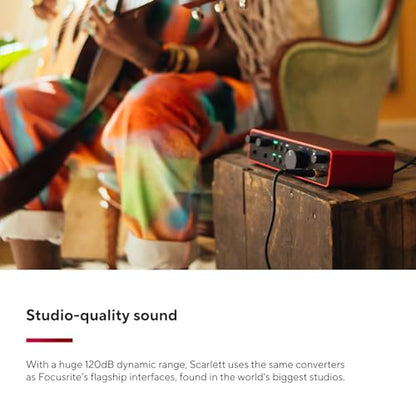 Focusrite Scarlett 2i2 4th Gen USB Audio Interface for Recording, Songwriting, Streaming and Podcasting — High-Fidelity, Studio Quality Recording, and All the Software You Need to Record | 2 Mic Preamps, 2 Hi-Z Instrument Inputs, 24-Bit/192kHz, 120dB Dyna