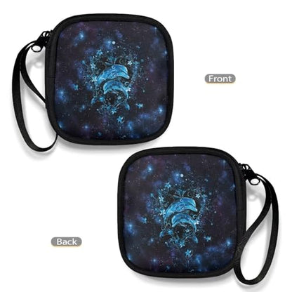Headphones Carrying Case, Dolphin Blue Protective Shell Travel Bag for Cable, Charger Storage for Earphone, Earbud, Earpieces - color: Dolphin Blue
