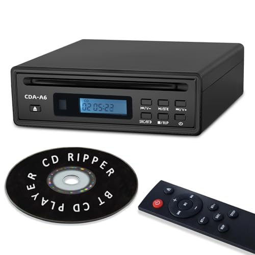 Portable Bluetooth CD Player for Home CD Ripper Hi-Fi Audio CD Player Desktop CD Players Optical and AUX Output，Lossless Sound Quality (Black) - color: Black