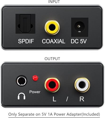 DA Converter Aluminum, 192KHz DAC Digital SPDIF Toslink to Analog Stereo Audio Converter with Optical Cable, R/L 3.5mm Jack, for PS3 PS4 Xbox HDTV Blu-ray Sky HD Apple TV
