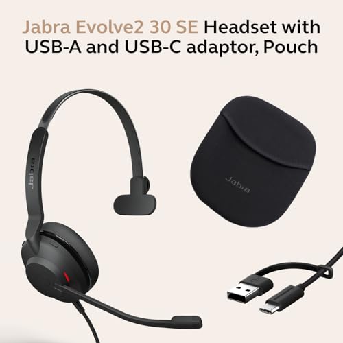 Jabra Evolve2 30 SE (2025 Version) Wired Single-Ear Headset with Microphone – Computer Headset - USB-A and USB-C Cable - Works with All Online Meeting Platforms - Black - color: Mono, style: All Platforms