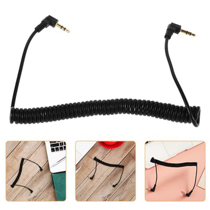 Coiled Right Angle Male to Male Stereo Aux Cable Retractable Spring Extension for Headphones Smartphones Tablets Compatible Audio Wire