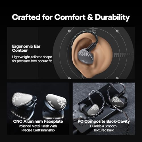Linsoul Kiwi Ears Cadenza II 10mm Titanium Driver in Ear Monitor, HiFi Wired IEM Earphones with KARS 2.0(Grey) + Kiwi Ears SONICAP Waterproof Earbud Case,Hard Protective IEM Storage Box (Black)