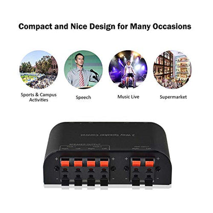 A ADWITS 2-Channel Speaker Switcher Selector Box with Terminal Claps 150W RMS per Channel, Black