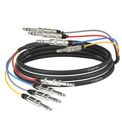 Phenyx Pro 4-Channel 1/4-Inch TRS Snake Cable 10 ft PCBL-QR4IN1-10 | 4-in-1 Color-Coded Design, 24 AWG OFC Copper, Balanced TRS to TRS, Guitar, Bass, Amp - size: 10 Feet