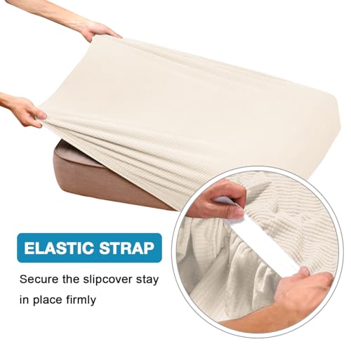 Flamingo P Super Stretch Couch Cushion Cover 1 Pack Individual Seat Slipcover with Elastic Bottom, Machine Washable Furniture Protector (1 Seat Cushion Cover, Cream) - color: Cream, size: 1 Seat Cushion Cover