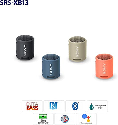 Sony SRSXB13/B Extra Bass Portable Waterproof Speaker with Bluetooth, USB Type-C, 16 Hours Battery Life