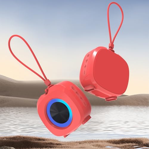 PEICHENG Speaker, Small Portable Bluetooth Wireless IPX5 Waterproof Shower Speaker,Loud Stereo Sound Deep Bass,Dual Pairing, RGB Lights,Long Playtime for Outdoor Party, Great Gift,1PC (Red) - color: Red