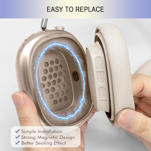 Ear Cushions Replacement for Apple AirPods Max 1 & 2- Cups Headphones Pads | Upgraded Earpads Covers Sweatproof Protein Leather Silicone Foam for Workout & Gym (Starlight) - color: Starlight