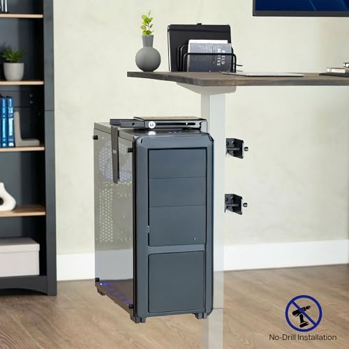 VIVO Adjustable Clamp-on Desk Leg PC Mount, Under Desk PC Mount, Computer Case CPU Holder with Tool-Free Installation, Black, MOUNT-PC01C - size: Mid