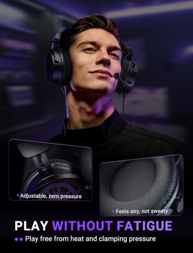 FIFINE H18V Lite Wired Open Back Gaming Headset, for PC, Xbox, PS4/5 | 3.5mm/USB Dual Connectivity, Large 53mm Drivers, Immersive 7.1 Surround, Airy Mesh Earmuffs, Active Noise Canceling Mic - color: Black and purple