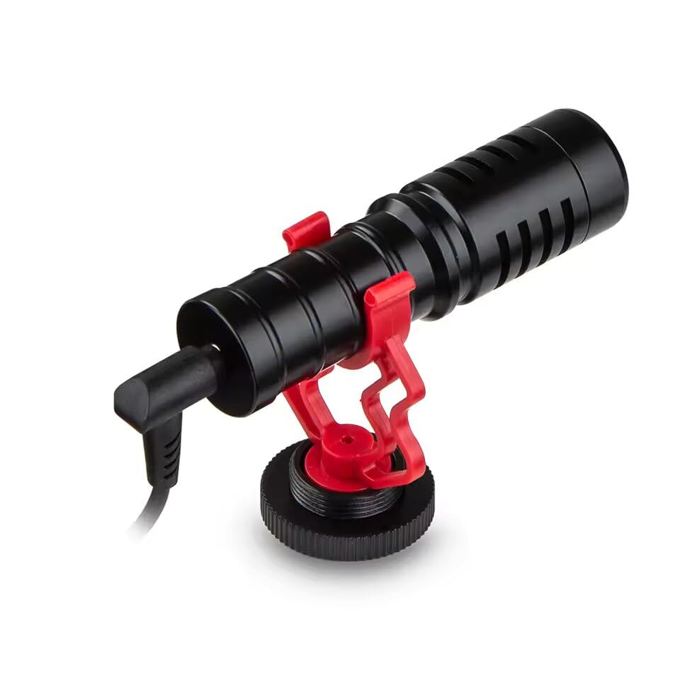 Cardioid Shotgun Microphone for Camera & Smartphone, 3.5mm Plug & Play Condenser Mic with Shock Mount & Windscreen, External Vlog Mic for YouTube & Podcast for Canon EOS 1Ds