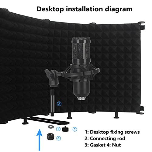 BUZHI Foldable Adjustable Sound Absorbing Vocal Recording Panel Portable Acoustic Isolation Microphone Shield Sound-Proof Plate,Adjustable Sound-Proof Plate