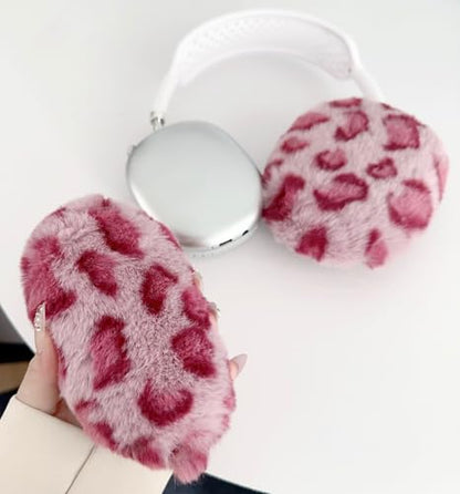 Fluffy Plush Case for AirPods Max Headphones, Cute Furry Fur Ear Cups Skin Soft Slicone Protective Cover for AirPods Max(Pink Leopard) - color: Pink Leopard