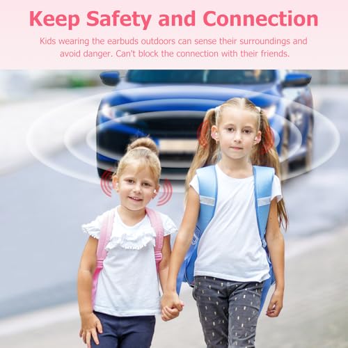 iDIGMALL Kids Wireless Earbuds, Open Ear Clip On Headphones for Teen, Pink | 85dB Volume Limit, 20 Hours Charging Case, Bluetooth 5.4, Built-in Mic, For Teens Child Girls Boys Home School Travel Sports - color: Pink