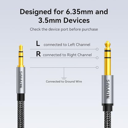 SAMZHE 1/8 to 1/4 Stereo Cable 3.5mm TRS to 6.35mm Audio Cable Guitar to Aux Male Cord with Alum Alloy Housing and Nylon Braid for Guitar, Laptop, Home Theater Devices, Speaker and Amplifiers 16FT - size: 16 FT