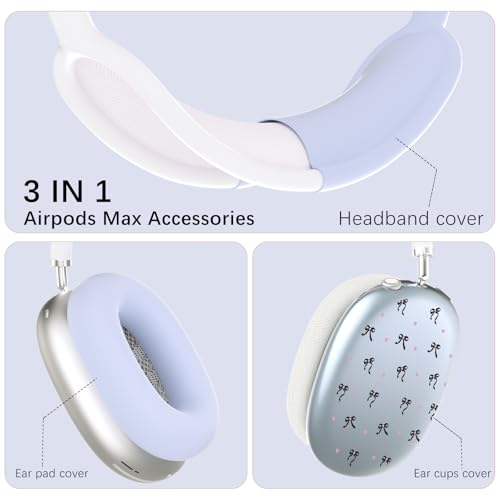 Silicone Case Cover for AirPods Max Headphones, Clear Black Bow Soft TPU Ear Cups Cover/Ear Pad Case Cover/Headband Cover for AirPods Max (2024/2020), Blue - color: Black Bow/Light Blue