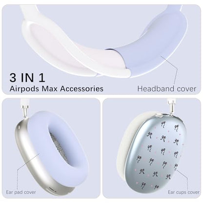 Silicone Case Cover for AirPods Max Headphones, Clear Black Bow Soft TPU Ear Cups Cover/Ear Pad Case Cover/Headband Cover for AirPods Max (2024/2020), Blue - color: Black Bow/Light Blue