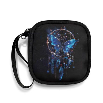 Butterfly Wind Chime Portable Earphone Case Zipper Pouch Universal Square Earbud Carrying Bag with Mesh Inner Pocket for Headset Earphone Flash Drive Charging Cable Key - color: Butterfly and Wind Chime