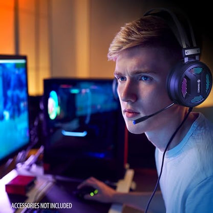ENHANCE Scoria 2 Wired Gaming Headset - Gaming Headphones with 7.1 Surround Sound, Soft Memory Foam Earpads, Fast Access Controls - Headset with Mic Compatible with PlayStation, PC, Laptop