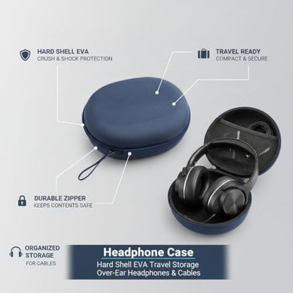 Headphone Case Hard Shell EVA Travel Storage with Mesh Pocket for Over-Ear Headphones and Cables (1 PC) - size: 8.66 x 7.68 x 2.17 in