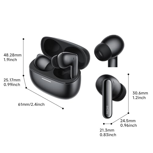 XIAOMI REDMI Buds 8 Pro Wireless Earbuds, Black, Adaptive Noise Cancelling up to 55dB, Hi-Res Audio with LDAC, 35H Battery, Dolby Atmos, IP54, Bluetooth 5.4 - color: Black