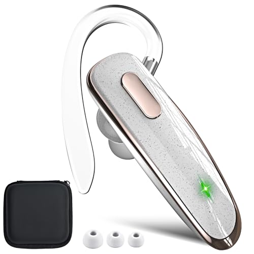 Bluetooth Headset V5.1, Wireless Hands-Free Earpiece with Noise Cancellation, Built-in Microphone for iPhone Android Business Calls - White - color: White, style: Single Bluetooth headset