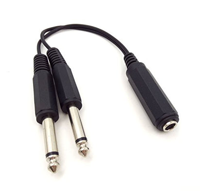 6.35mm 1/4 inch TRS Stereo Female to 2 Dual 1/4 Inch TS Mono Male Y Splitter Adiuo Cable 20cm/8inch (6.35F/2M)