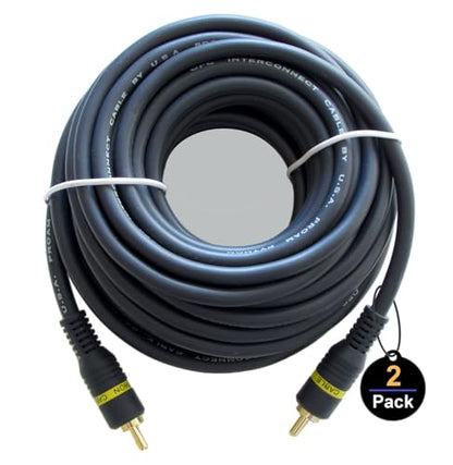 RCA Cable, 25ft,1-RCA Male to 1-RCA Male, Shielded, Gold-Plated Connectors, for Speakers/Subwoofers, Amplifiers, Home Theater Receivers, HDTV, Hi-Fi Systems, etc (2-Pack) - size: (2-Pack) 25-Feet