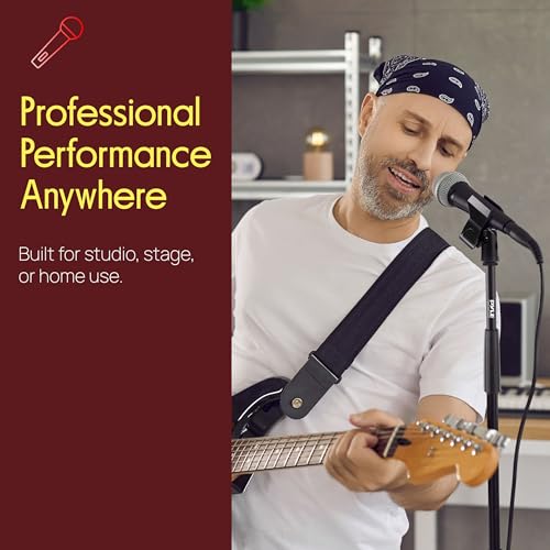 Pyle Tripod Microphone Stand, Height Adjustable from 39.37" to 66.14'', Mic Stand for Floor, Sturdy and Durable Build, Non-Slip Rubber Feet, With 5/8" Screw Adapter, Cable Clip, Compact Folding Design - size: 39.37" - 66.14''