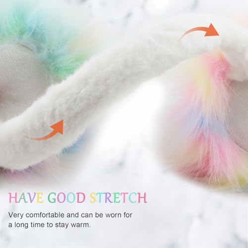 Earmuffs for Women Girls Faux Fur Fuzzy Headband Foldable Ear Covers Cold Weather Accessory - color: Colorful 1
