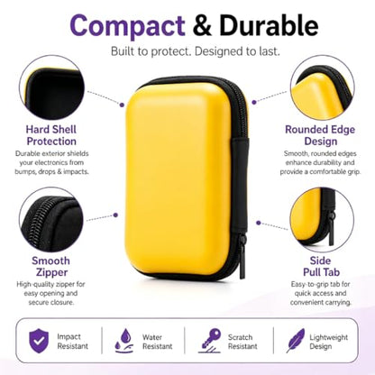Headphone Case Hard Edge Zipper Bag Compact Portable Headset Storage Bag For Wireless,Headphones Earbuds Cables Charging Cable Travel Waterproof Commuting Home - color: Yellow