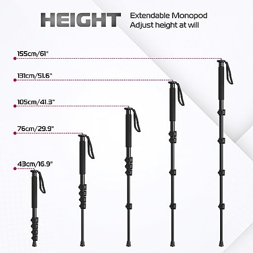 ULANZI TB12 61-Inch Camera Monopod - Portable Tripod & Monopod Photography Stick with 5-Section Height, Aluminum Compact Travel Camera Stick for Canon, Nikon, Sony Mirrorless, DSLR, Easy to Carry