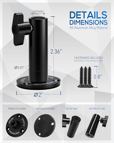KBF-48 Microphone Flange Mount, 12mm Socket, 5/8-27 and 3/8-16 Threads | Compact mic mount base for compatible boom arms, goosenecks, desks, tables, podiums, walls, or ceilings - size: KBF-48 Flange Mount