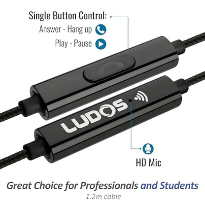LUDOS Clamor Wired Earbuds in-Ear Headphones, 5 Years Warranty, Earphones with Microphone, Noise Isolating Ear Buds, Memory Foam for iPhone, Samsung, School Students, Kids, Women, Small Ears - Gold - color: Gold, style: 3.5 mm