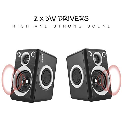 RECCAZR Computer Speakers with Surround Sound 2.0CH USB Wired Powered Multimedia Speaker for Desktop/TV/PC/Laptops/Smart Phone Built-in Four Loudspeaker Diaphragm (Gray) - color: Black & Gray