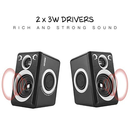 RECCAZR Computer Speakers with Surround Sound 2.0CH USB Wired Powered Multimedia Speaker for Desktop/TV/PC/Laptops/Smart Phone Built-in Four Loudspeaker Diaphragm (Gray) - color: Black & Gray