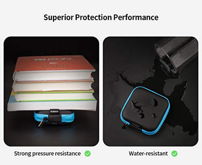 SUNGUY [2-Pack Earbud Case, Portable Square Earphone Carrying Cases with 2 Carabiners for Earphones, Earbuds, Earpieces, SD Memory Card, Camera Chips - Red+ Blue - color: Red+Blue