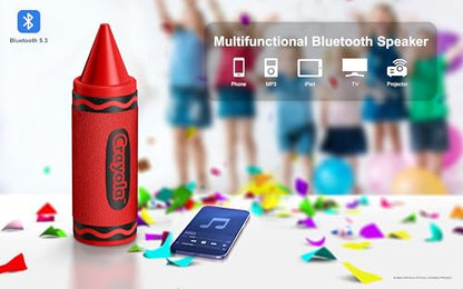 Crayola Kids Crayon Speakers Bluetooth, Portable Bluetooth Speakers | 20W Peak Power HD Sound, Mini Bluetooth Speaker Wireless with TWS Pairing BT 5.3, FM Radio Home/Party/Outdoor/Travel - color: Red