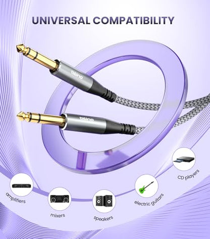 Tisino 1/4" TRS Cable, Balanced Stereo Instrument Guitar Cable, 3.3 FT | 1/4 Male to 1/4 Male Audio Cable for Studio Monitors Mixer Speaker Guitar, 6.35mm Balanced TRS Patch Cord Nylon Braided - size: 1m/3.3ft