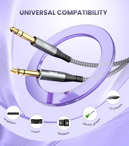 Tisino 1/4" TRS Cable, Balanced Stereo Instrument Guitar Cable, 10 FT | 1/4 Inch TRS Male to Male Balanced Patch Cable for Studio Monitors, Mixer, Speaker, Guitar, OFC Shielded Pro Audio Cord - size: 3m/10ft