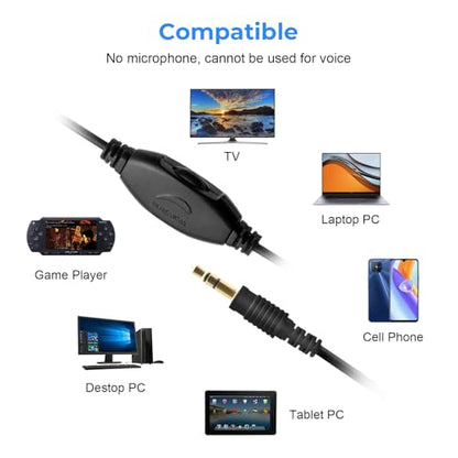 Extra Long Cord TV Headphones with Volume Control for Seniors - size: 9.6FT Black without Microphone