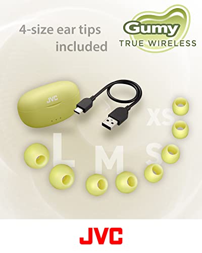 JVC Gumy True Wireless Earbuds, Bluetooth 5.3, Charging Case, 24-Hour Playback, IPX4 Water Resistant, Comfortable Secure Fit with XS/S/M/L Earpieces, Built-in Mic for Calls, iPhone/Android/PC - HAA7T2 - color: Green