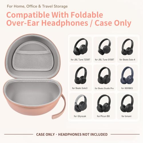 Comecase Headphone Case Compatible with JBL Tune 720BT 770NC, Rose Gold | Hard Shell Travel Storage for Foldable Over-Ear Headphones, with Mesh Pocket for Cables. Case Only, Headphones Not Included - color: Rose Gold